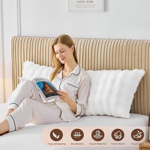 YZ HOME Faux Fur Fluffy Body Pillow for Adults - Firm Body Pillow Insert with Shredded Blue Memory Foam, Adjustable Height, Soft Support for Side Sleeping, Pregnant Women, Washable, 20x54 Inch (White) thumbnail 2