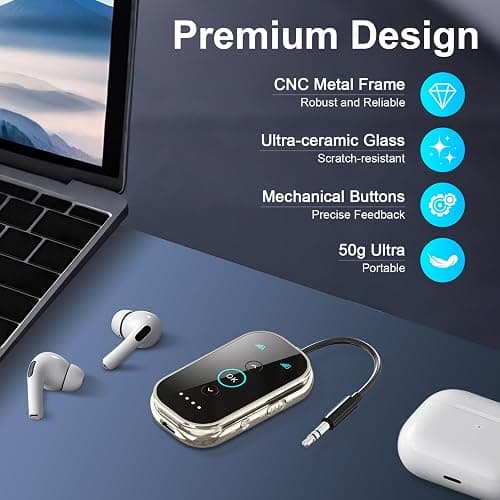 Ultra Xmagpot Bluetooth 5.4 Transmitter Receiver - CNC Aluminum & Ceramic Glass | Dual Link for 2 AirPods/Headphones | aptX Adaptive/HD Audio | Wireless Transmitter for Airplane/TV/Car/Gym thumbnail 4