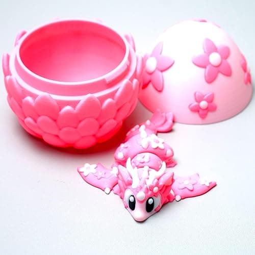 LUYUCUBE Colourful 3D Printed Dragon Egg,Little Dragon Inside Egg,Flexible Realistic Articulated Animal Fidget Toys,Mystery Figurines Gifts,Executive Desk Décor and Festival Collectible (Sakura) - Image 1