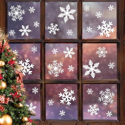 LUDILO 135Pcs Christmas Window Clings Snowflakes Window Decals Static Window Stickers for Christmas Decorations Windows Décor Ornaments Xmas Party Supplies Thanksgiving Party Décor - Image 1
