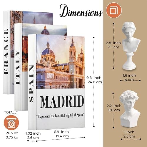 SIMPLIFY ASTHETIC - European Cities Decorative Books Set with 2 Busts Greek Methology and 3 Sets White Hardcover Coffee Table Books with Blank Pages, Home Decor Livingroom thumbnail 2