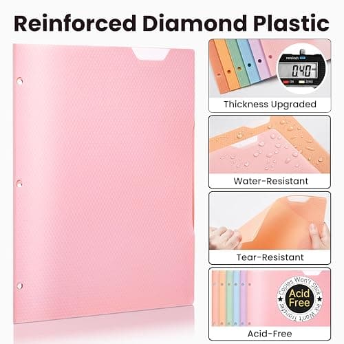 Sooez 6 Pack Plastic Folders with Pockets, Heavy Duty, Fits 3-Ring Binder | Pockets Folder for 3 Ring Binder with Writable Label, Letter Size, Pastels thumbnail 3