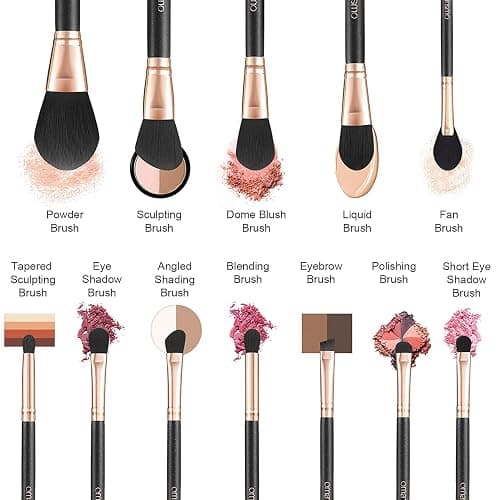 OMANIAC Professional Makeup Brushes Set (12Pcs), Pearl Flash Handles, Comfortable to Hold and Easy to Use. Black Travel Make up Brushes Set with Case thumbnail 4