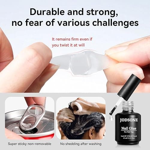 JODSONE 15ml Nail Glue Gel 5 in 1 for Nail Tips Long Lasting Extension Glue for Clear Nail Tips and Clear Press on Nails, Nail Repair Treatment, Salon Art DIY at Home Need U V Light Cured thumbnail 5