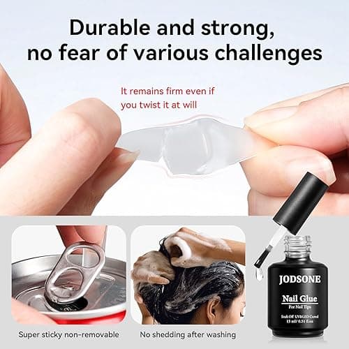 JODSONE 15ml Nail Glue Gel 5 in 1 for Nail Tips Long Lasting Extension Glue for Clear Nail Tips and Clear Press on Nails, Nail Repair Treatment, Salon Art DIY at Home Need U V Light Cured thumbnail 6