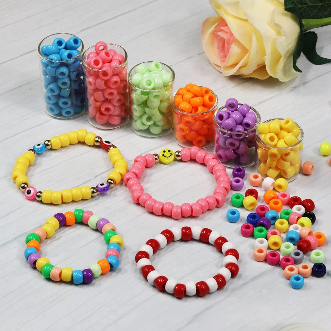 1000pcs 6x9mm Colorful Beads for Stringing Large Hole Acrylic Craft Beads Green Color Pony Beads for Necklaces Bracelets Jewelry Making (Green) thumbnail 6