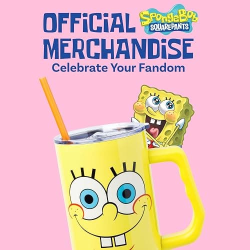 Silver Buffalo SpongeBob SquarePants Stainless Steel Tumbler with Handle, Fits in Standard Cup Holder, 40 Ounces thumbnail 6