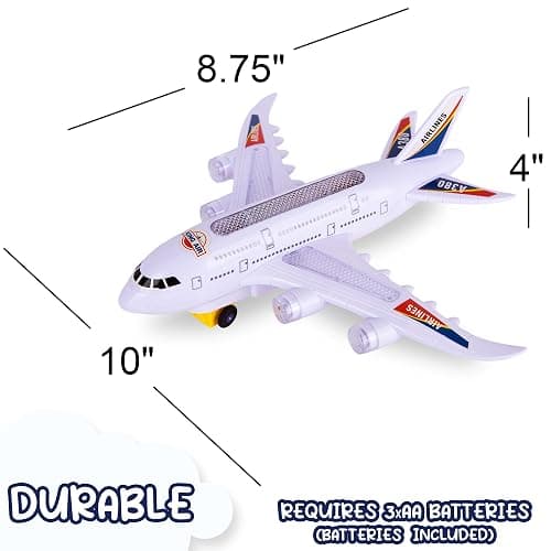 ArtCreativity Light-Up Airplane Toy with Bump & Go Action, Flashing LED Lights & Takeoff Sounds – Kids Airplane Toy with Moving Wheels – Fun Birthday Gift for Boys & Girls Ages 3-8 thumbnail 3