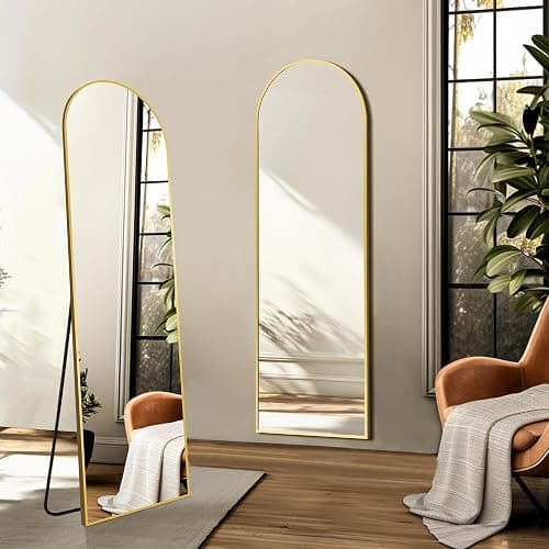 TRAHOME Arched Full Length Mirror, 56"x15" Standing Body Mirror for Wall, with Aluminum Alloy Frame for Bedroom, Living Room, Dressing Room(Gold) thumbnail 5