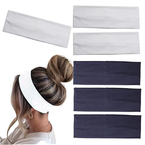 MLMOMVME 6 Pcs Headbands for Women Hair Cotton Headband Non-slip Stretchy Elastic Head Wrap Holder Hair Accessories White Navy Blue Color - Image 1