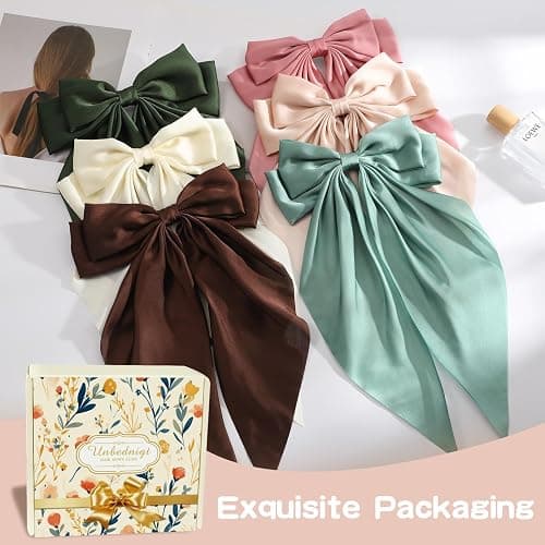 6 PCS Hair Bows for Women, Big Bow Hair Clips for Girls, Silky Satin Hair Bow Clips Oversized, Large Cute Aesthetic Hair Accessories Christmas Gifts Holiday Green Color thumbnail 6