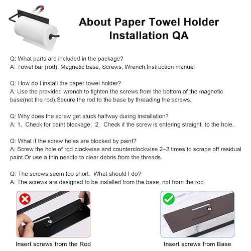 Paper Towel Holder, Magnetic Paper Towel Holder for Fridge, Toilet Paper Roll Holder Magnet Towel Rack Wall Mount Fridge Organizer for Paper Towels Rolls Bathroom Pantry RV Kitchen Storage - Black - 1 thumbnail 8