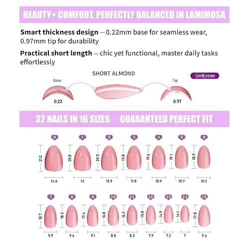 LAMIMOSA 32Pcs Press On Nails Short Almond – Soft Gel Fake Nails in 16 Sizes, Stripe Design Glue on Nails, Pink Stick On Nails kit, Spring Summer Artificial Nails, CANDY STRIPES thumbnail 6
