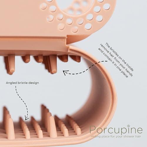 Porcupine Shower Wall Hair Catcher, Modern Silicone Design Collects & Conceals Hair in Bathroom, Prevents Clogged Drains, Reusable, Removable, Easy to Clean, Heavy Duty Hanger Included (Dusty Pink) thumbnail 6