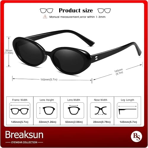 Breaksun Retro Oval Sunglasses for Women Men Fashion Small Oval Sunglasses 90s Vintage Shades thumbnail 7