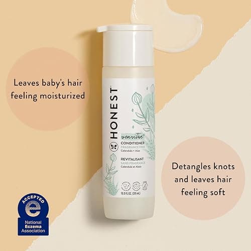 The Honest Company Silicone-Free Conditioner, Gentle, Hypoallergenic, Naturally Derived Ingredients, Fragrance-Free for Sensitive Skin, 10 fl oz thumbnail 2