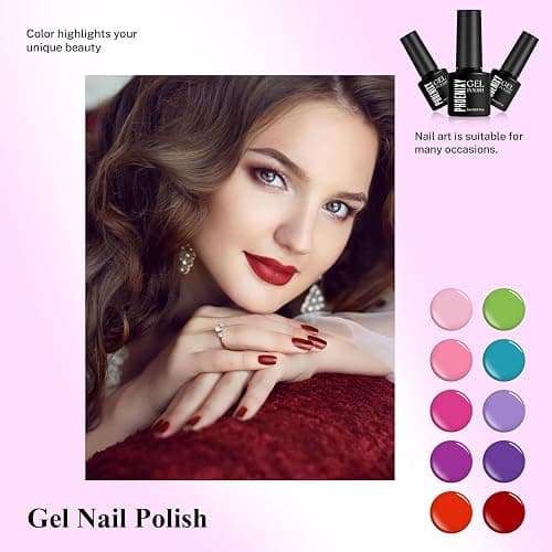 PHOENIXY 24 PCS Gel Nail Polish, Pink Purple 21 Colors Gel Nail Polish Set with Base Glossy Matte Top Coat Black Red Nail Kit Gifts for Women thumbnail 6