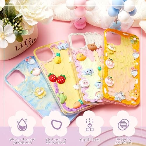Lineshading 12 Set DIY Phone Case Kit Whipped Cream Glue Kit Include 12 Simulation Cream Glue 15ml with Nozzle 2 Pack Theme Decorations 2 Pack Decorating Accessories for Craft Birthday Gift (Lovely) thumbnail 4