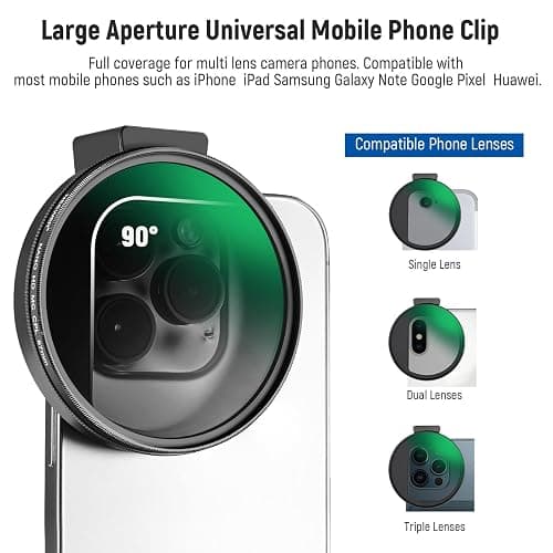 NEEWER CPL Filter for Phone, 67mm Camera Lens Polarizing Filter with Metal Cold Shoe Phone Clip Compatible with iPhone 16 15 Pro Max Plus 14 13 Pro Max Mini 12 11 X XS Max Samsung Galaxy, FL-27 thumbnail 3