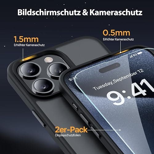 Miracase für iPhone 15 Pro Max Hülle für MagSafe [mit 2 Schutzglas] [TOP Militärschutz & Magnetkraft] Stoßfest Kratzfest mit Samtiger Haptik Handyhülle für iPhone 15 Pro Max 6,7 Zoll, Matt-Schwarz thumbnail 6