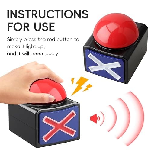 2 Pack Game Buzzers with Lights & Sound - Quiz Buzzer Buttons for Family Feud, Trivia, Talent Shows - Party Contest Props Red LED & 3-Second Alarm thumbnail 3