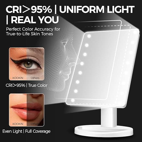 KOOKIN Lighted Vanity Makeup Mirror 16 Led Lights 180 Degree Rotation Lighted Mirror Touch Screen Adjusted Brightness Desk Mirrors USB Dual Supply Bathroom Beauty Cosmetic Mirrors (White) thumbnail 5