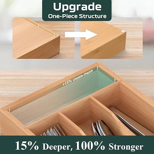 BEKVEM Small Silverware Organizer, Bamboo Kitchen Drawer Organizer, Utensil Holder, Cutlery Tray & Spoon Flatware Storage with Grooved Drawer Dividers thumbnail 5