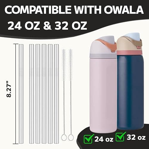 MIMORE Metal Straw for Owala 24 oz 32 oz - 6 PCS Satinless Steel Straws Compatible with Owala Straw Replacement - Resuable & Dishwasher Safe thumbnail 2