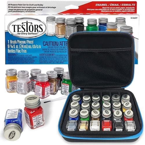 Testors Model Paint Enamel 10pc Paint Set, Model Paint Storage Case for Testors Paints (Holds 30 Bottles) (All-Purpose Colors) - Image 1