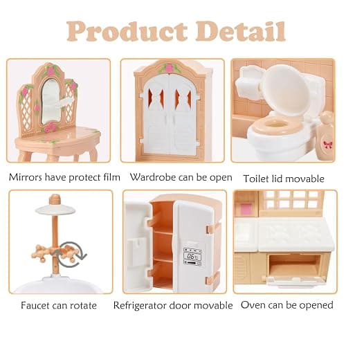 35 Pcs Dollhouse Furniture Accessories Set Mini House Furniture Small Dollhouse Miniature Furniture Play House Accessories 1:12 Tiny Kitchen Bedroom LivingRoom Bathroom Boy Girl Toddler3Y+ thumbnail 5