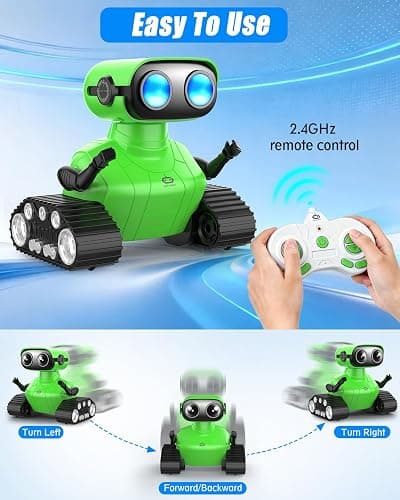 AisayGoo RC Robot Toy for Kids,Remote Control Robot with LED Eyes,Auto-Demo,Smart Voice,Singing and Dancing,Rechargeable Toys for Boys Girls,Ideal Birthday for Children Age 3+ Years Old (Green) thumbnail 7