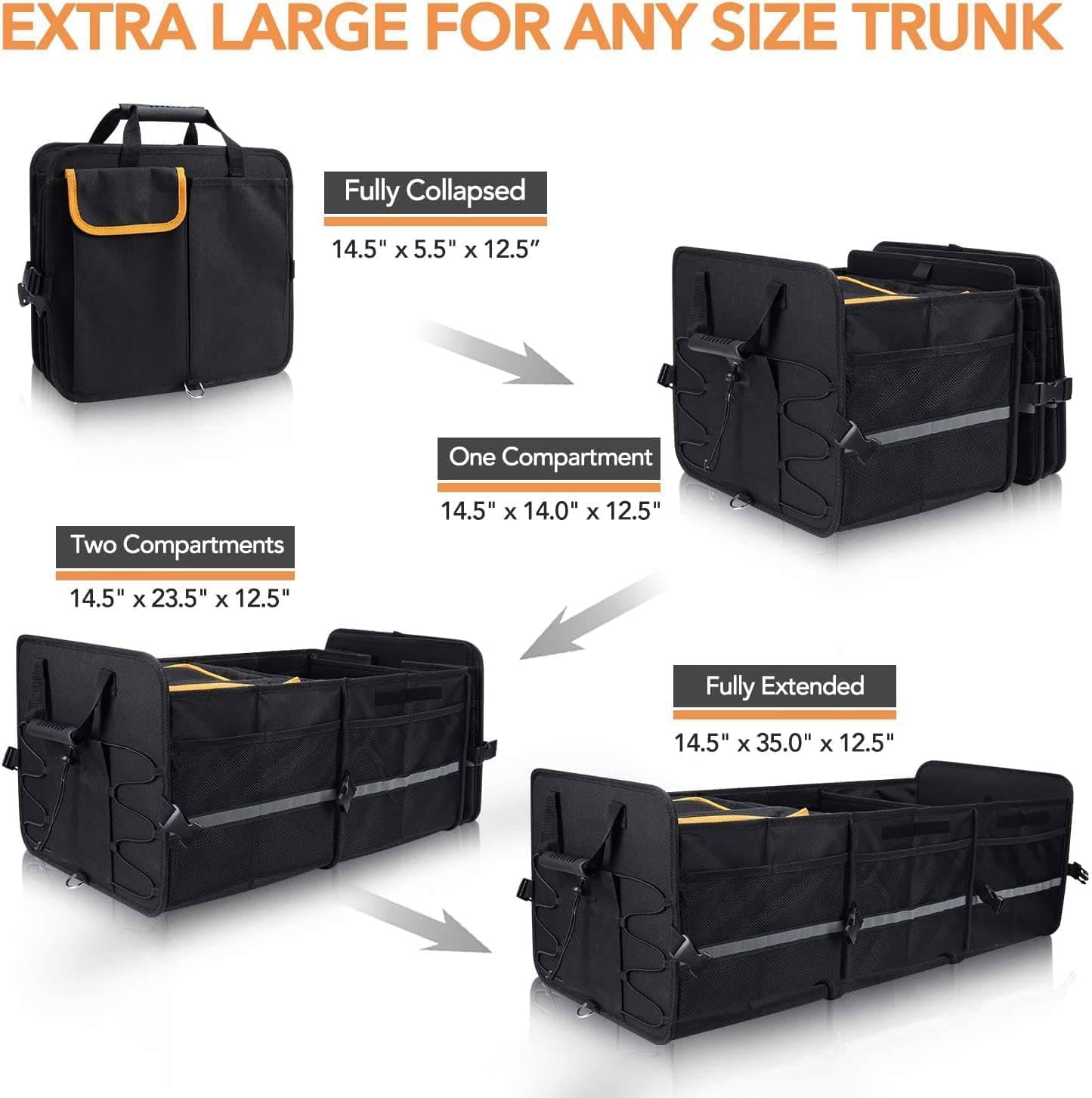 Large Trunk Organizer With Built-in Leakproof Cooler Bag,Car Organizers and Storage for SUV 4 Removable Dividers Collapsible Portable Non-Slip Bottom Tie Down Strap,Car Accessories thumbnail 2