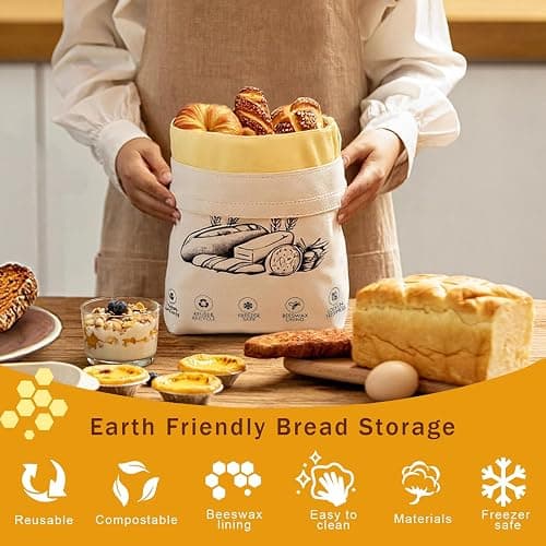 2-Pack Reusable Beeswax Bread Bags for Sourdough & Homemade Bread，Cotton Waxed Bags Keeps Fresh Longer(Navy Bloom) thumbnail 4