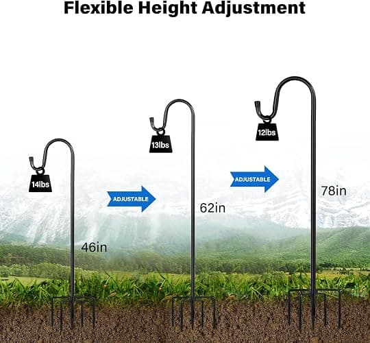 Shepherd Hooks for Outdoor, ToyHotels 1 Pack 78 Inch Bird Feeder Pole with 5 Prongs Base for Hanging Lantern, Hummingbird Feeder, Lightweight Plant, Shepherds Hook for Bird Feeders for Outside - 1 - 78 Inch thumbnail 3
