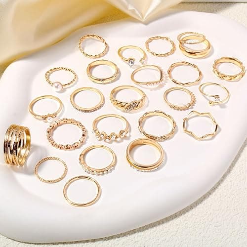 CHICUTIE Gold Knuckle Rings Set For Women Stackable Joint Finger Midi Rings Dainty Cubic Crystal Zirconia Simple Hollow Twist Cute Rings Pack Jewelry Gift thumbnail 5