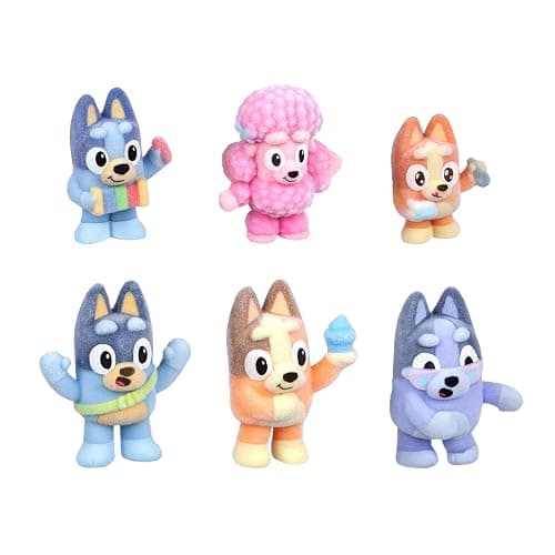Bluey Fuzzies Deluxe Figure Pack. Eight Figures : 6 Specially Flocked Collectible Mini-Figures + 2 Surprise Figures (Blind Pack), Trading Card, and Collector's Guide. 80 to Collect in Series 1! thumbnail 5
