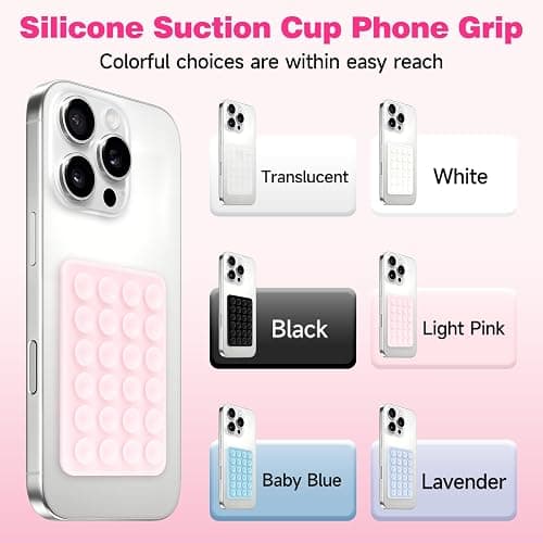 QxbBox 2Pack Silicone Suction Phone Case Mount, Suction Cup with Strong Suction Power, Hands-Free Phone Accessories Holder, Silicon Adhesive Phone Stand Sticky for Cell Phone Light Pink thumbnail 2
