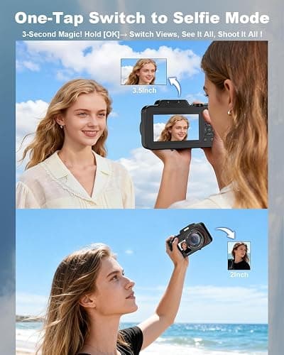 5K Digital Camera for Photography, 80MP 3.5"+2" Dual Screen for Self-Framing 18X Zoom Autofocus Vlogging Camera for YouTube/Content Creators/Travel, Includes 64GB Card + 2 Batteries & Flash, LIYTIFOR thumbnail 4