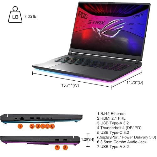 ASUS ROG Strix G18 G815 Gaming AI Laptop 18" 2560x1600 240Hz (100% DCI-P3) Intel 24-core Ultra 9 275HX 32GB RAM 2TB SSD GeForce RTX 5070 (Up to 798 AI Tops) RGB Backlit Win11Pro ICP Hub/Copilot AI thumbnail 9