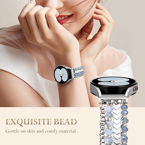 Lerobo Beaded Band for Samsung Galaxy Watch 7 6 5 4 40mm 44mm Women | Fashion Elastic Stretch Bracelet Strap,20mm Watch Band for Galaxy Watch 6/4 Classic 43mm 47mm 42mm 46mm, 5 Pro Active 2 thumbnail 5