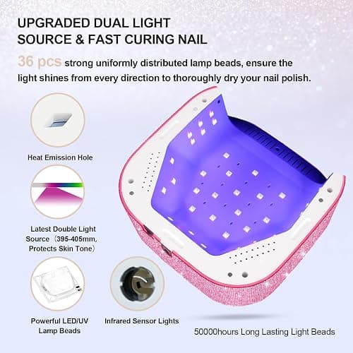 UV Nail Lamp 54W, Cordless Gel UV Led Nail Lamp for Gel Nail Polish, Rechargeable UV Nail Light Nail Dryer with 4 Timer and LCD Display, Professional Fast Curing Lamp Nail Art Tools with Rhinestone thumbnail 3