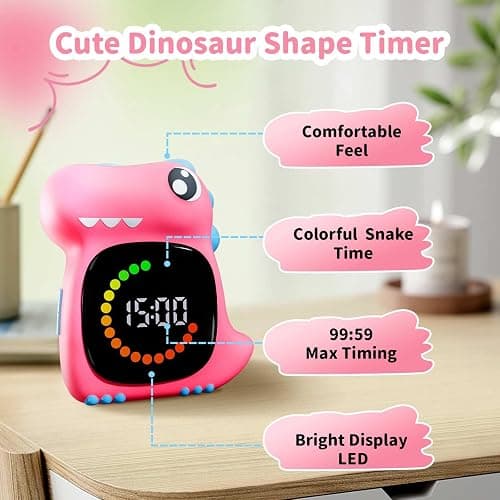 Visual Timer for Kids Toddler Timer Visual Countdown Pink Dinasuor Design Timers for Classroom Home Study Playing thumbnail 6