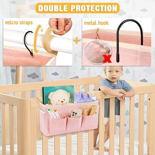 Lilithye Bedside Caddy Bedside Organizer Bedside Storage Caddy with Fixed Straps and Water Bottle Holder for Home College Dorm Bunk Bed Hospital Bed Crib Bed Rails (2pcs Pink) thumbnail 4