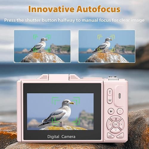 4K Digital Camera for Photography, 64MP Compact Vlogging Camera with WiFi and 3" 180° Flip Screen, 18X Digital Zoom, Ideal for YouTube Creators, Includes 2 Batteries & 32GB Micro SD Card, Pink thumbnail 5