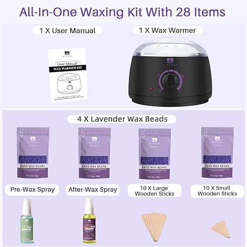 BLITZWAX Brazilian and Bikini Waxing Kit for Women, Hard Wax Warmer for Face, Legs, and Body, At Home Hair Removal Kit, Beginner Friendly, Quick Heating, 28 Accessories thumbnail 5