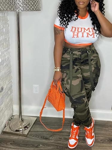 Famnbro Women Camo Pants Camouflage Cargo Pants Ankle Cuffed Army Fatigue Joggers Streetwear - XX-Large - 00camo thumbnail 2