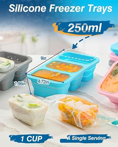 Silicone Freezer Trays With Lid, Stackable 1 Cup Silicone Freezer Molds, Easy To Use Soup Ice Cube Tray, Collapsible Freezing Molds for Meal Prep, Broth, Sauce, Leftovers, Soup Storage Gift Set thumbnail 6