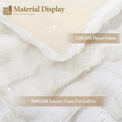 Touchat Luxury 1000GSM Faux Rabbit Fur Throw Blanket, Super Heavy Warm Cozy Blankets for Couch Bed Sofa, Bubble Plush Fuzzy Elegant Soft Reversible Mink Blanket for Living Room Bedroom, Cream White thumbnail 4