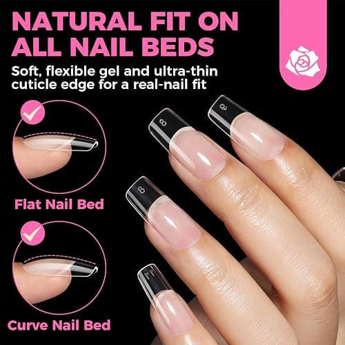 UNA GELLA Square Fake Nails, 504pcs Gel Nail Tips Clear Press on Nails Pre-shape for Full Cover Square Nails French False Nails For Nail Extension Nail Art Home DIY 12 Sizes False Gelly Tips thumbnail 3