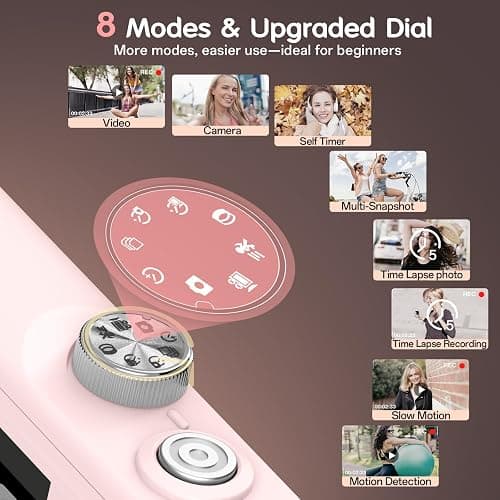 Fansbe Smart Digital Camera, 4K Vlogging Camera with 64MP, Point and Shoot Digital Cameras with 18X Zoom, Anti-Shake, Mode Dial, 32GB SD Card, Card Reader, Charger, Compact Small Cameras, Pink thumbnail 3